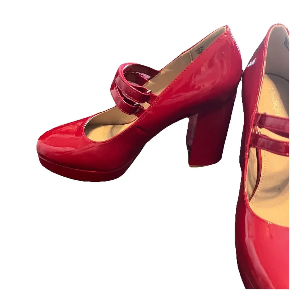 Limelight Womens Lola Chunky Platform Sandal High Heels Patent Red Dress Shoe 10